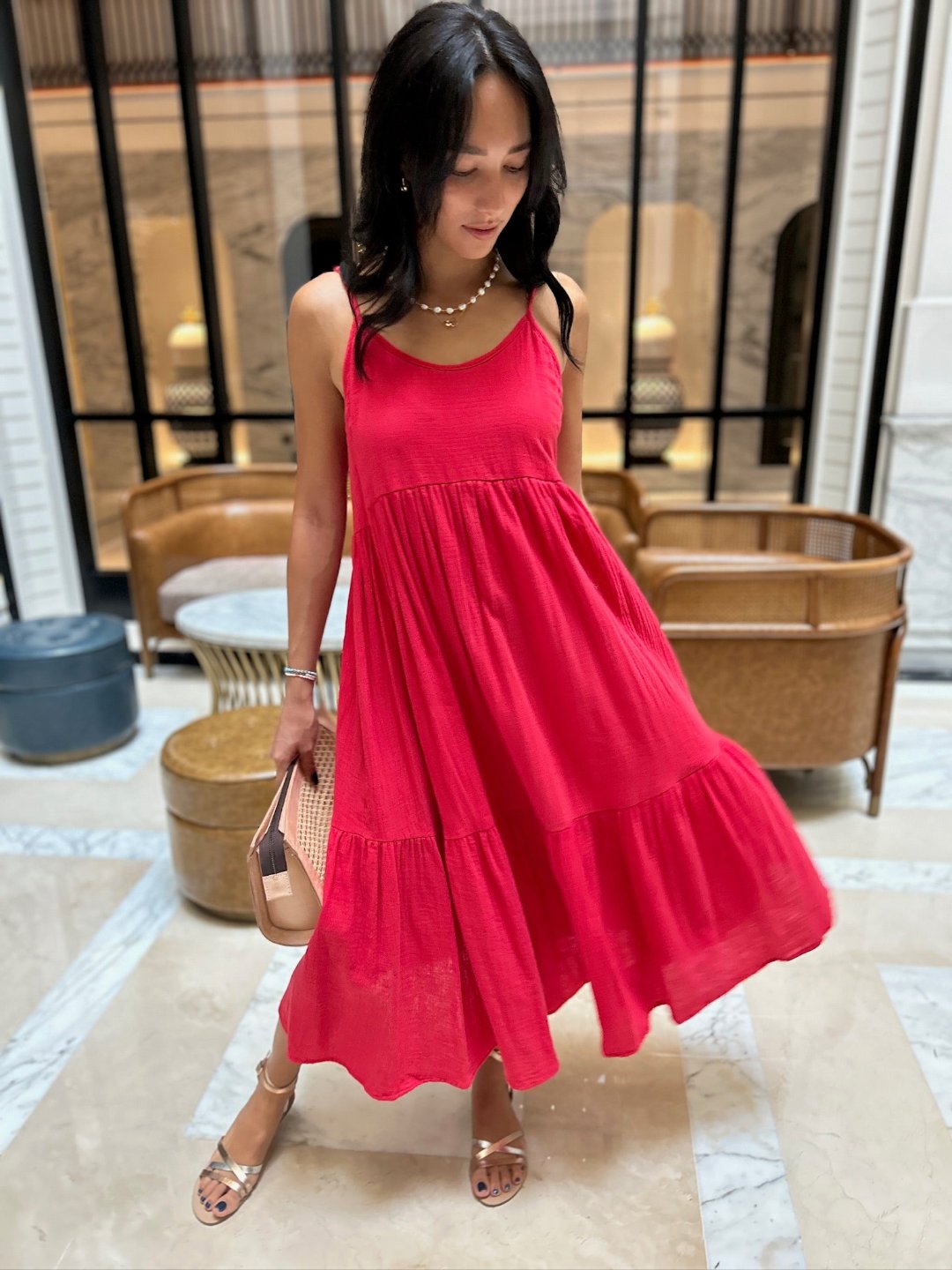 India Dress Cotton Crush - Red
