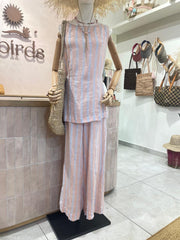 Hazel Top - Blue Stripe Crinkle Linen