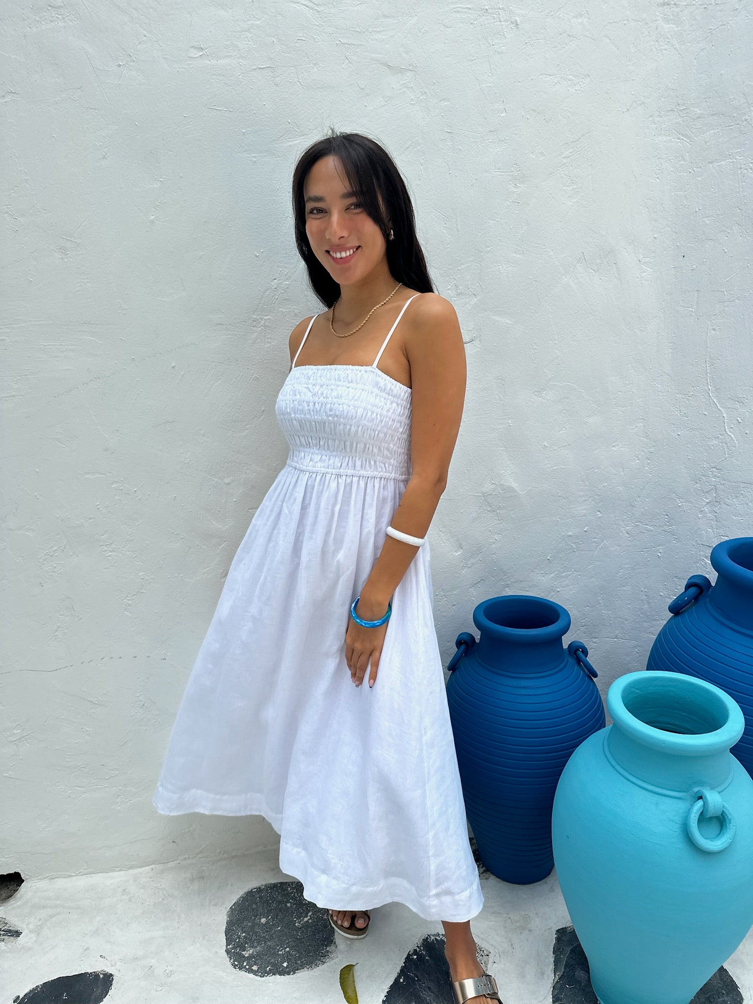 Stella Dress Linen - White
