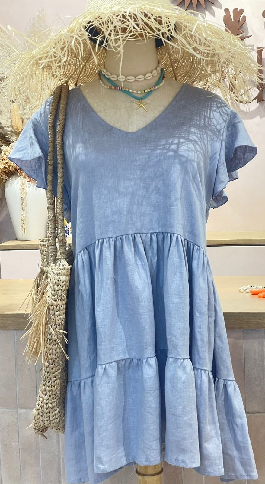 Willow Dress Linen - Light Steel Blue