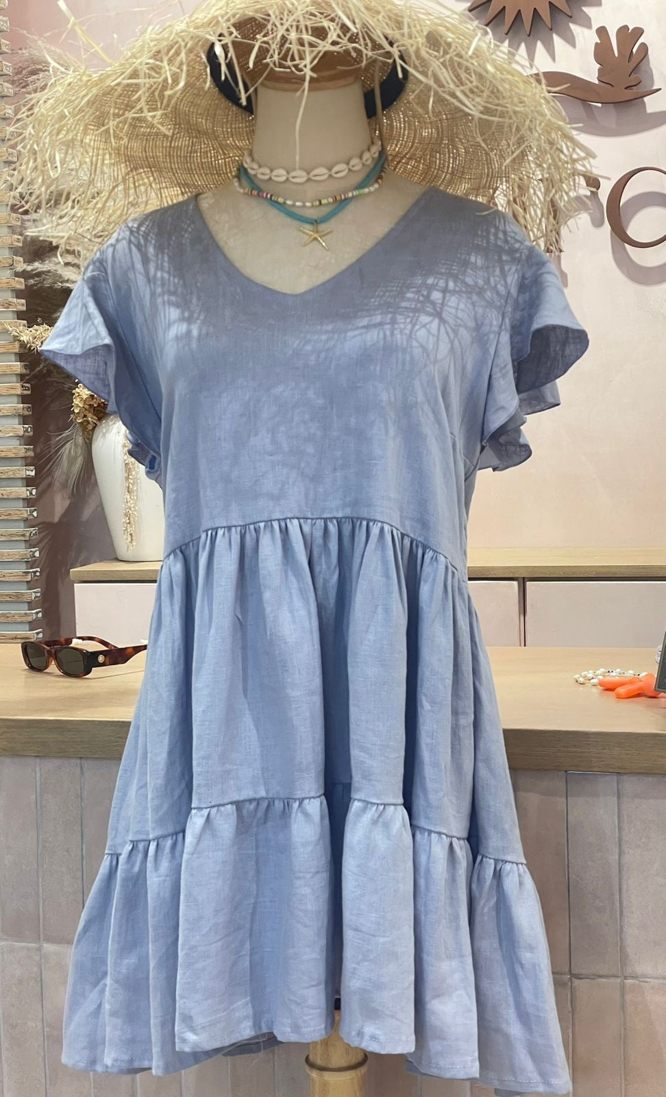 Willow Dress Linen - Light Steel Blue
