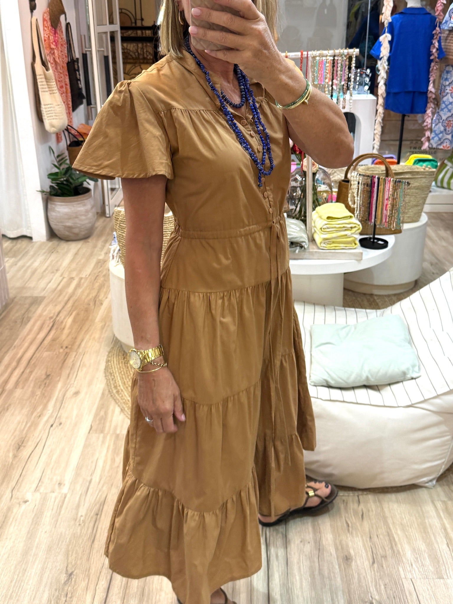 Jess Dress Cotton Poplin - Tan