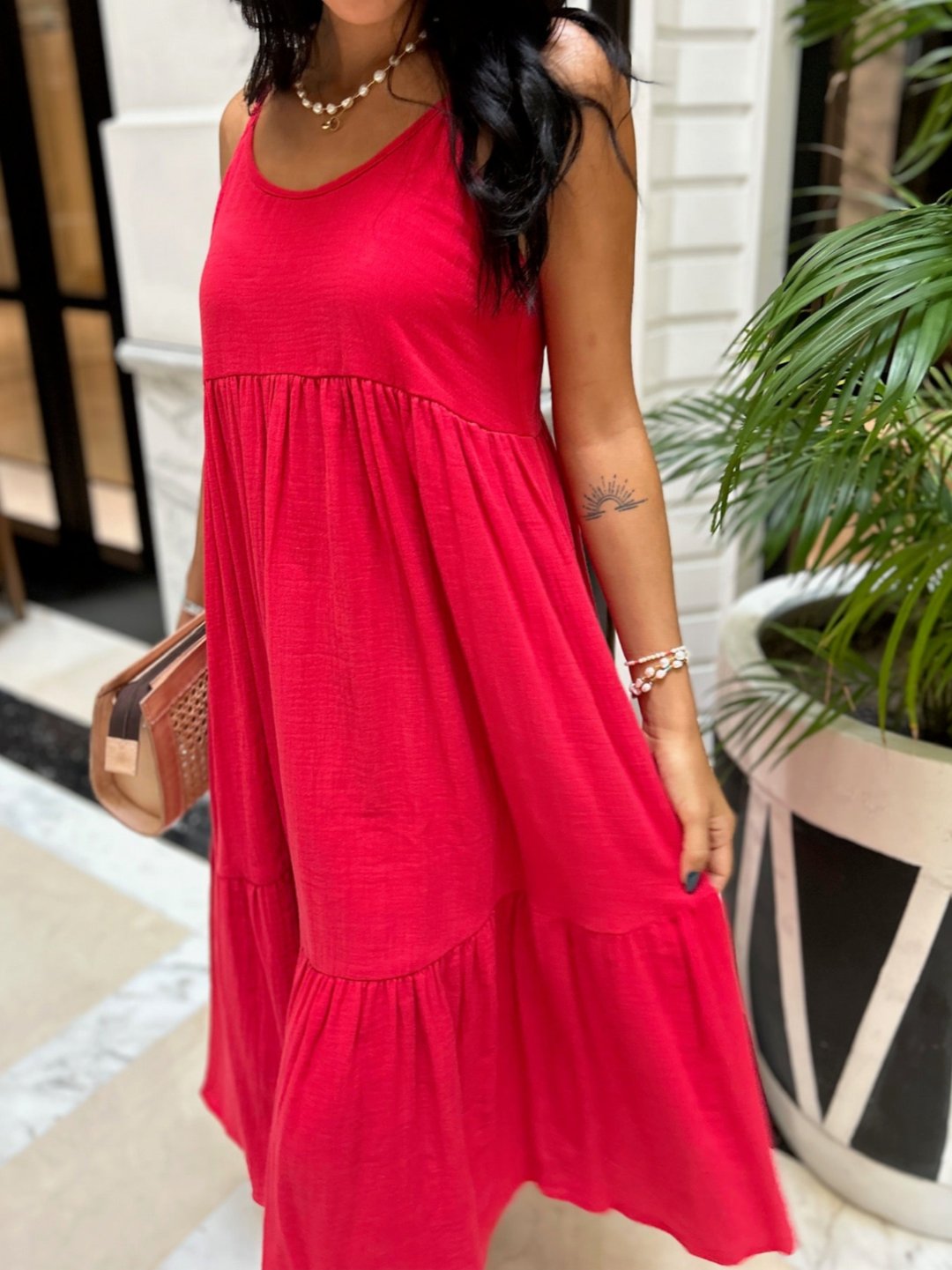 India Dress Cotton Crush - Red