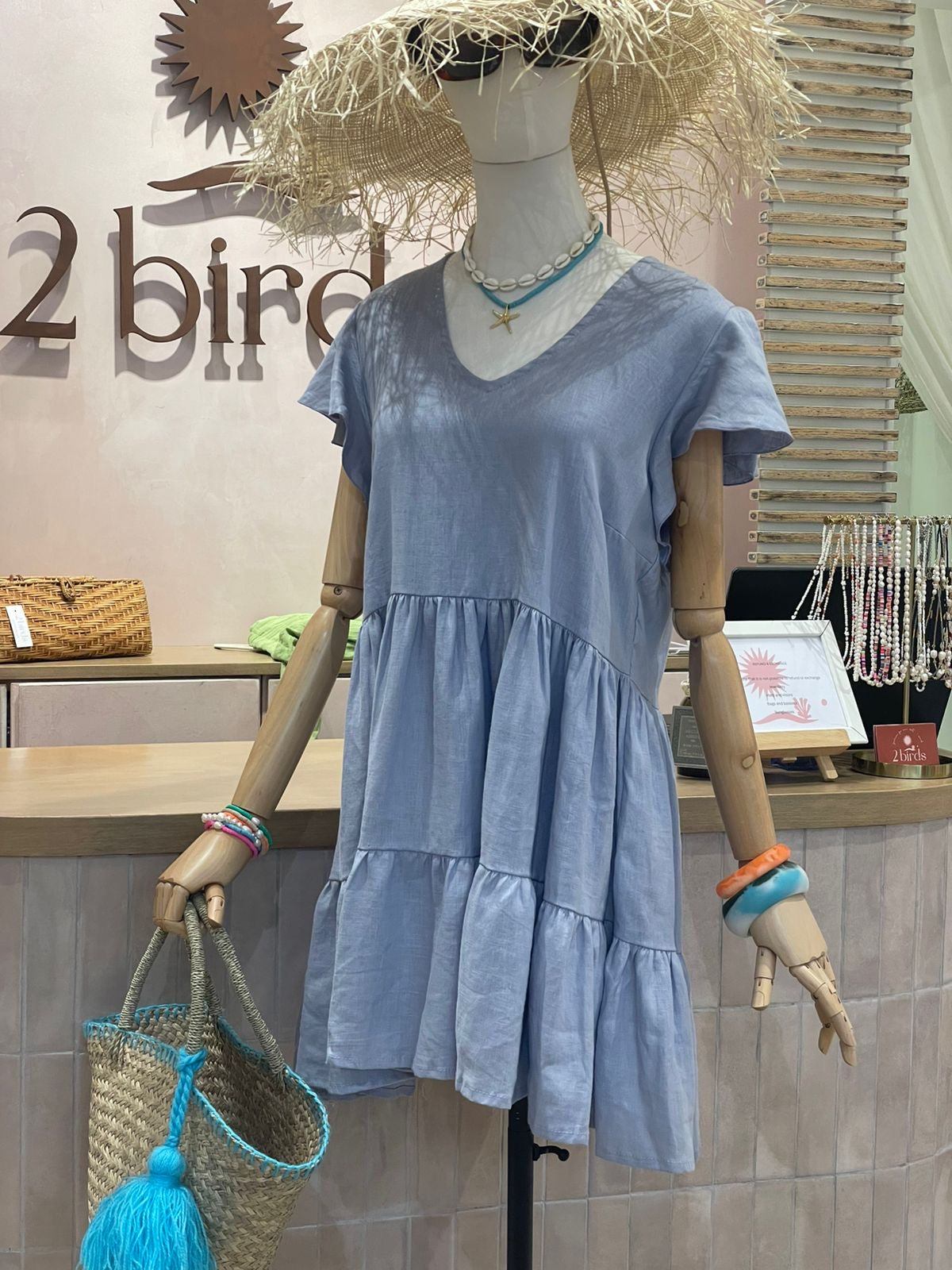 Willow Dress Linen - Light Steel Blue