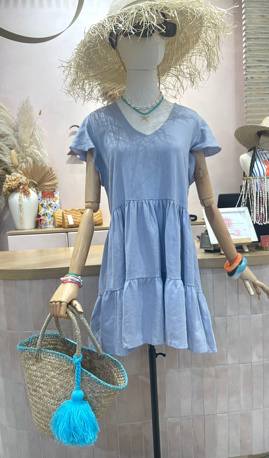 Willow Dress Linen - Light Steel Blue