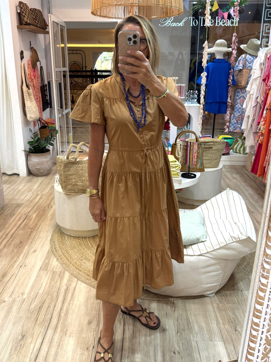 Jess Dress Cotton Poplin - Tan