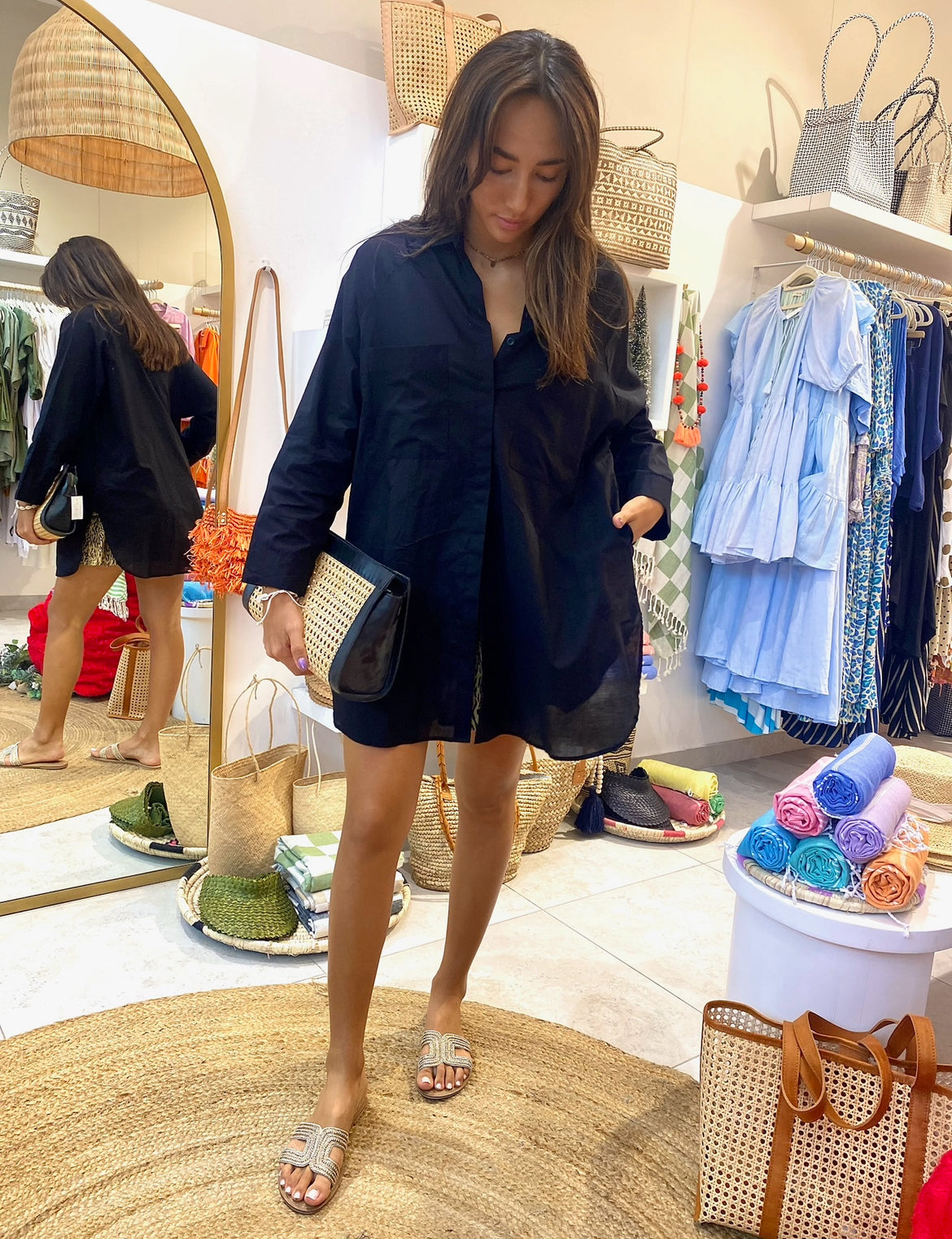 Shirt Dress - Black Cotton