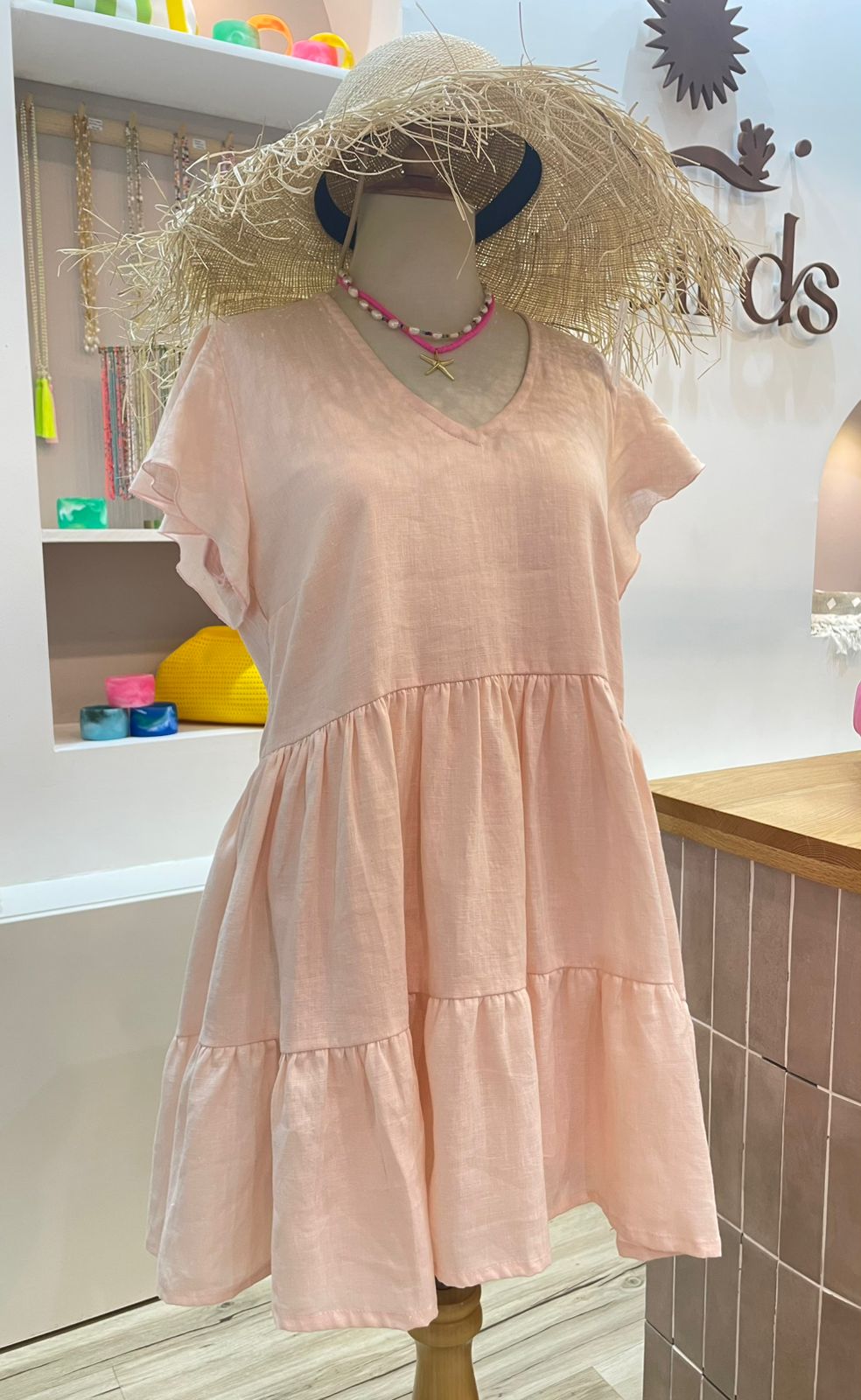 Willow Dress Linen - Soft Pink