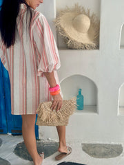 Grace Dress Linen - Peach Stripe