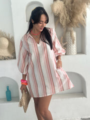 Grace Dress Linen - Peach Stripe