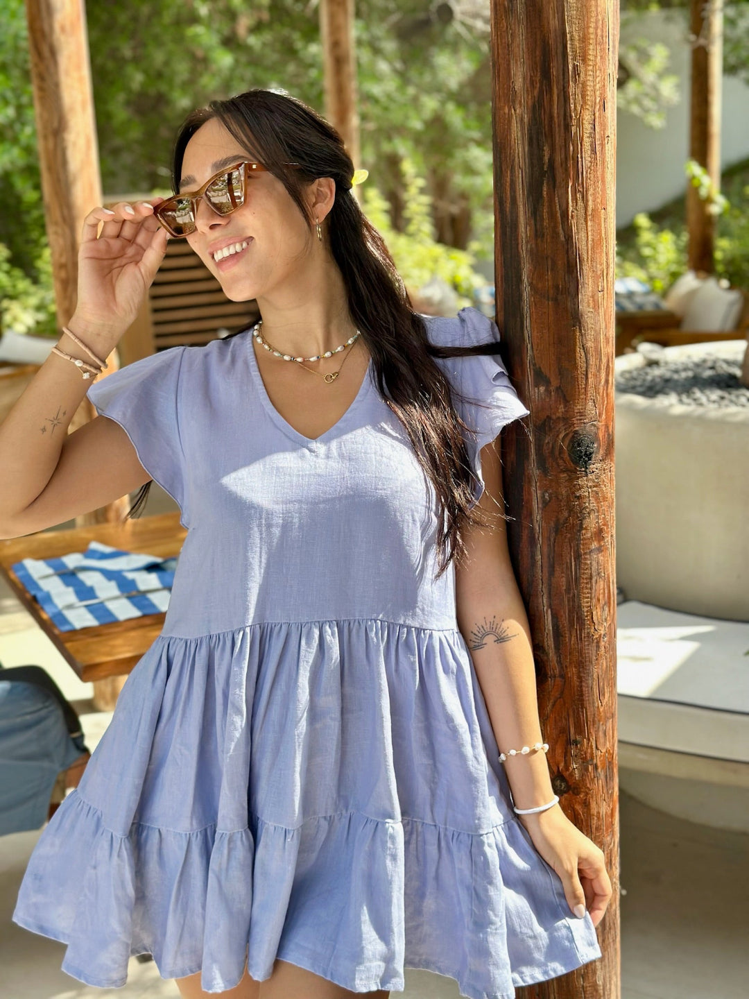 Willow Dress Linen - Light Steel Blue