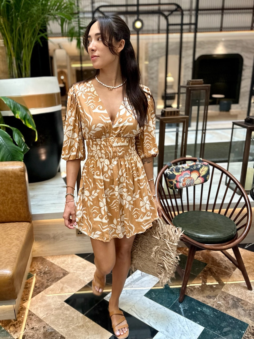 Alexa Dress - Tan Tropical
