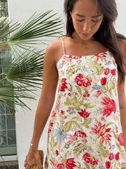 Tilly Dress Cropped Linen - Red Floral