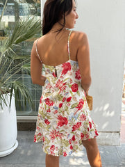 Tilly Dress Cropped Linen - Red Floral