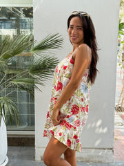 Tilly Dress Cropped Linen - Red Floral