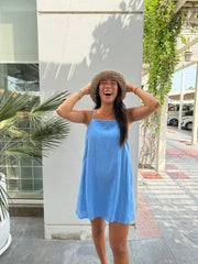 Luna Dress Linen - Bright Blue