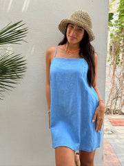 Luna Dress Linen - Bright Blue