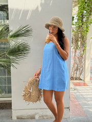 Luna Dress Linen - Bright Blue