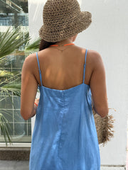 Luna Dress Linen - Bright Blue