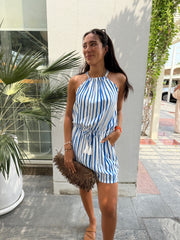 Cropped Jamie Dress - Blue and White Stripe