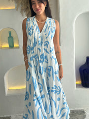 Bella Dress - Blue and White