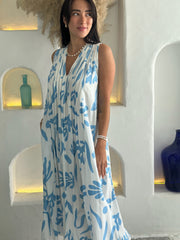 Bella Dress - Blue and White