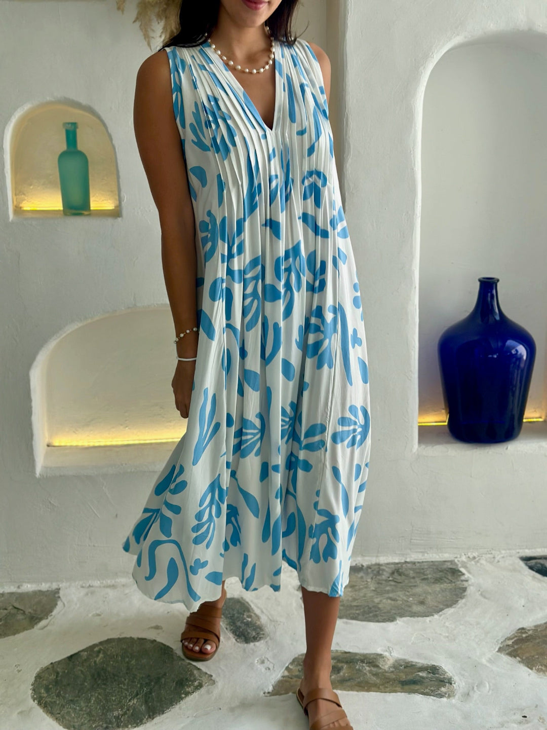 Bella Dress - Blue and White