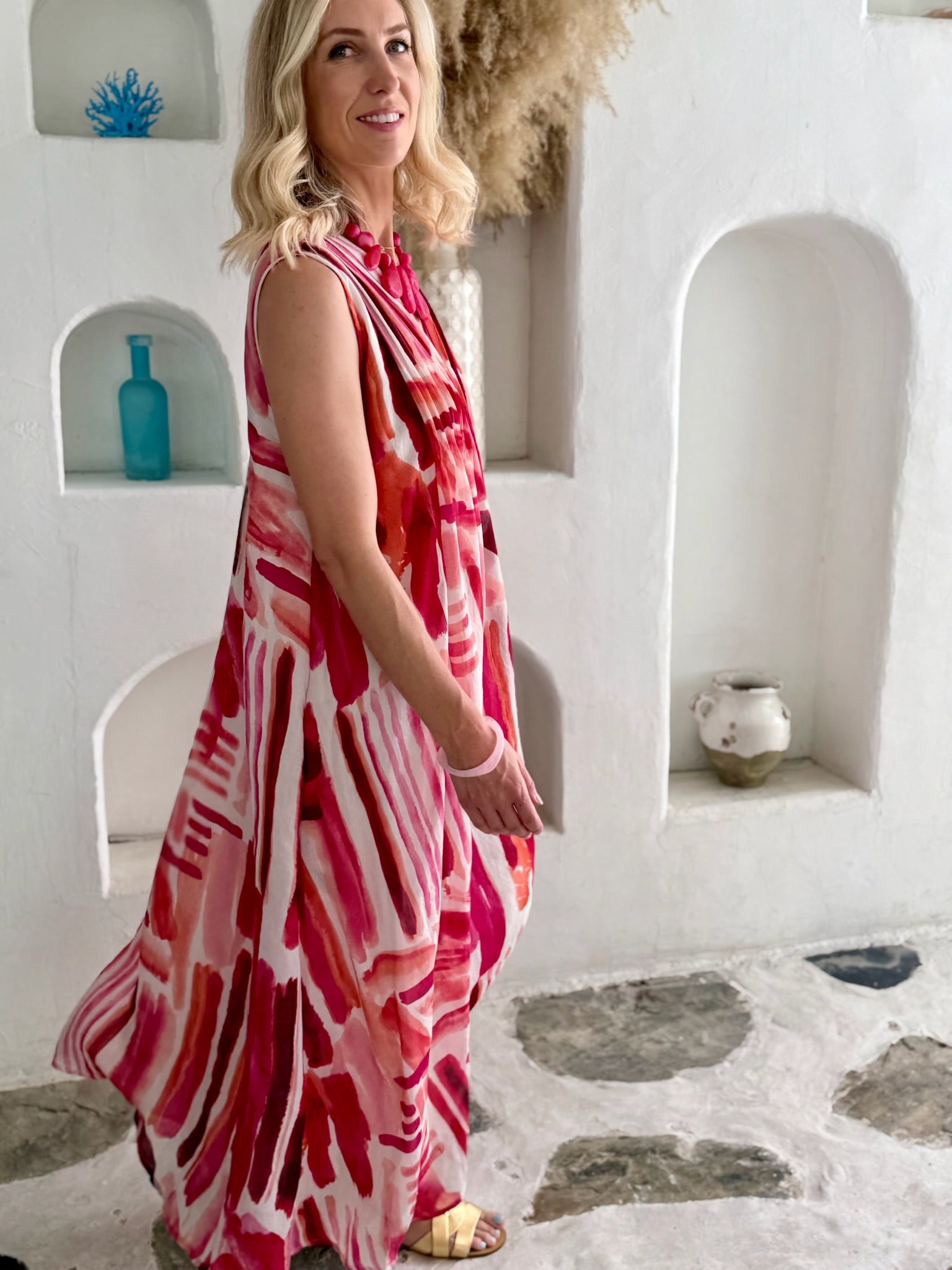 Bella Dress - Red and Pink Stripes