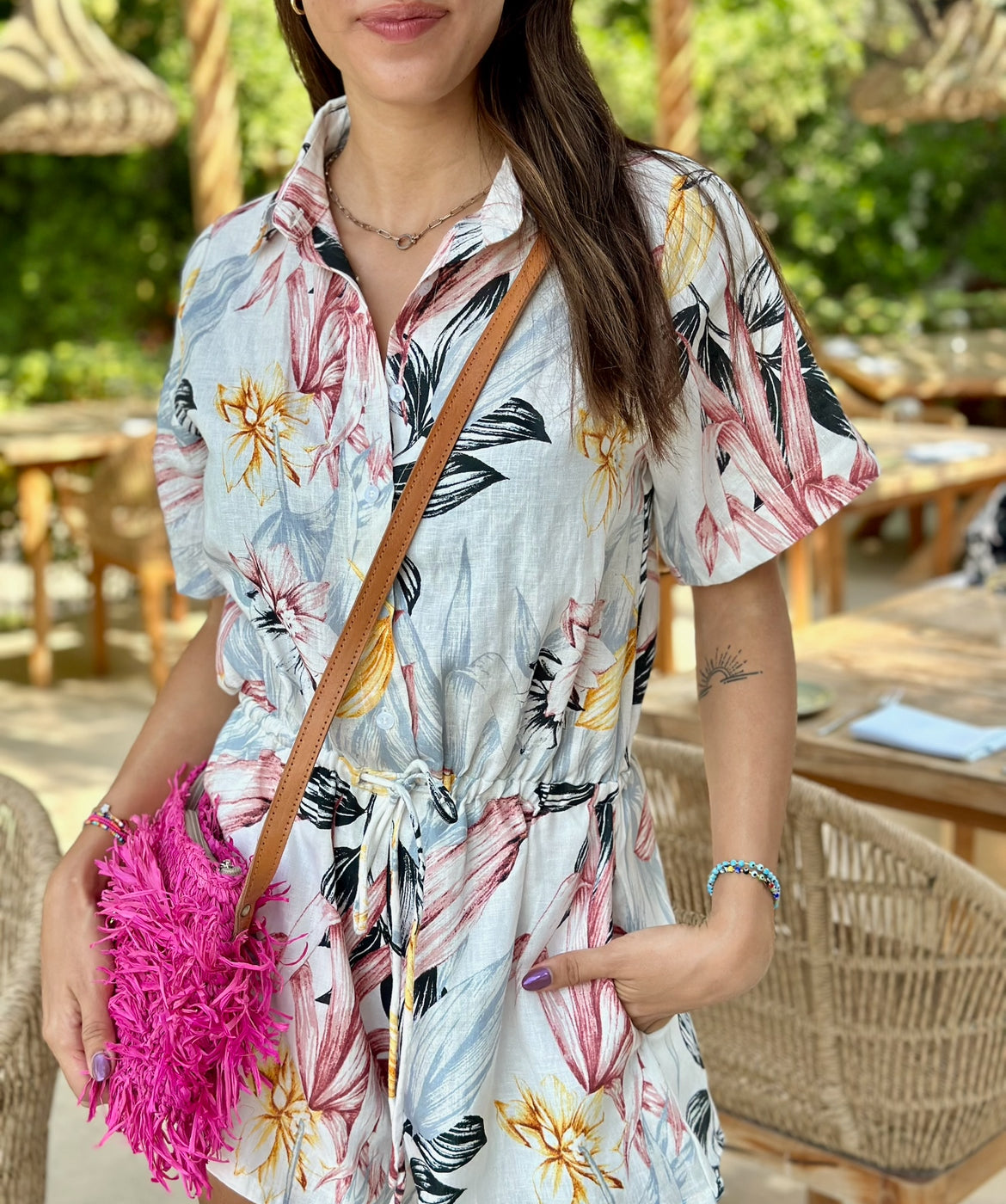 Raffia Fringe Sling Bag - Pink