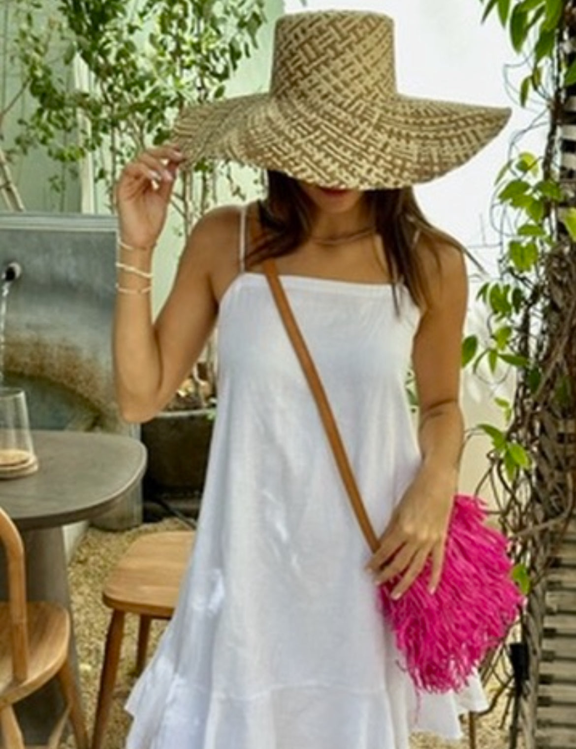 Raffia Fringe Sling Bag - Pink