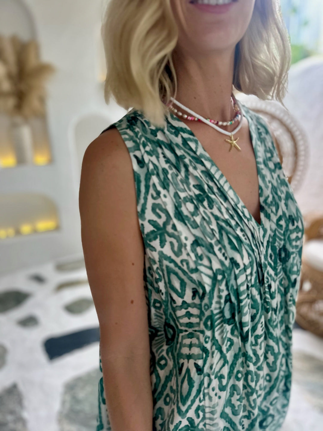 Bella Dress - Green Ikat