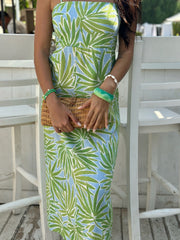 Goldie Dress Linen - Green and Blue Palm