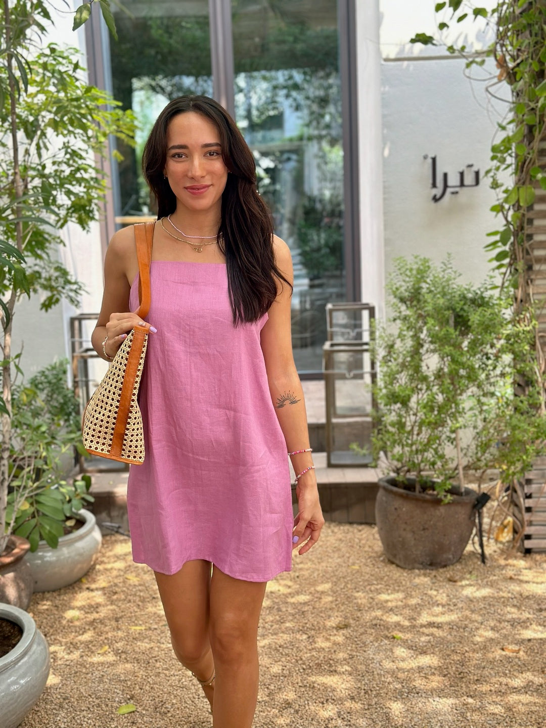 Luna Dress Linen - Pink