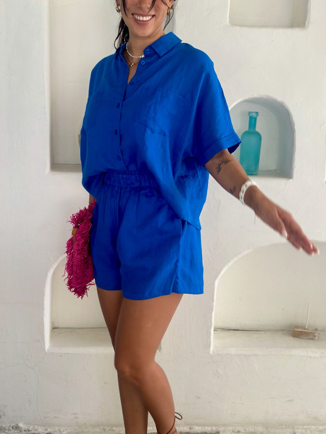 Linen Shorts - Cobalt Blue