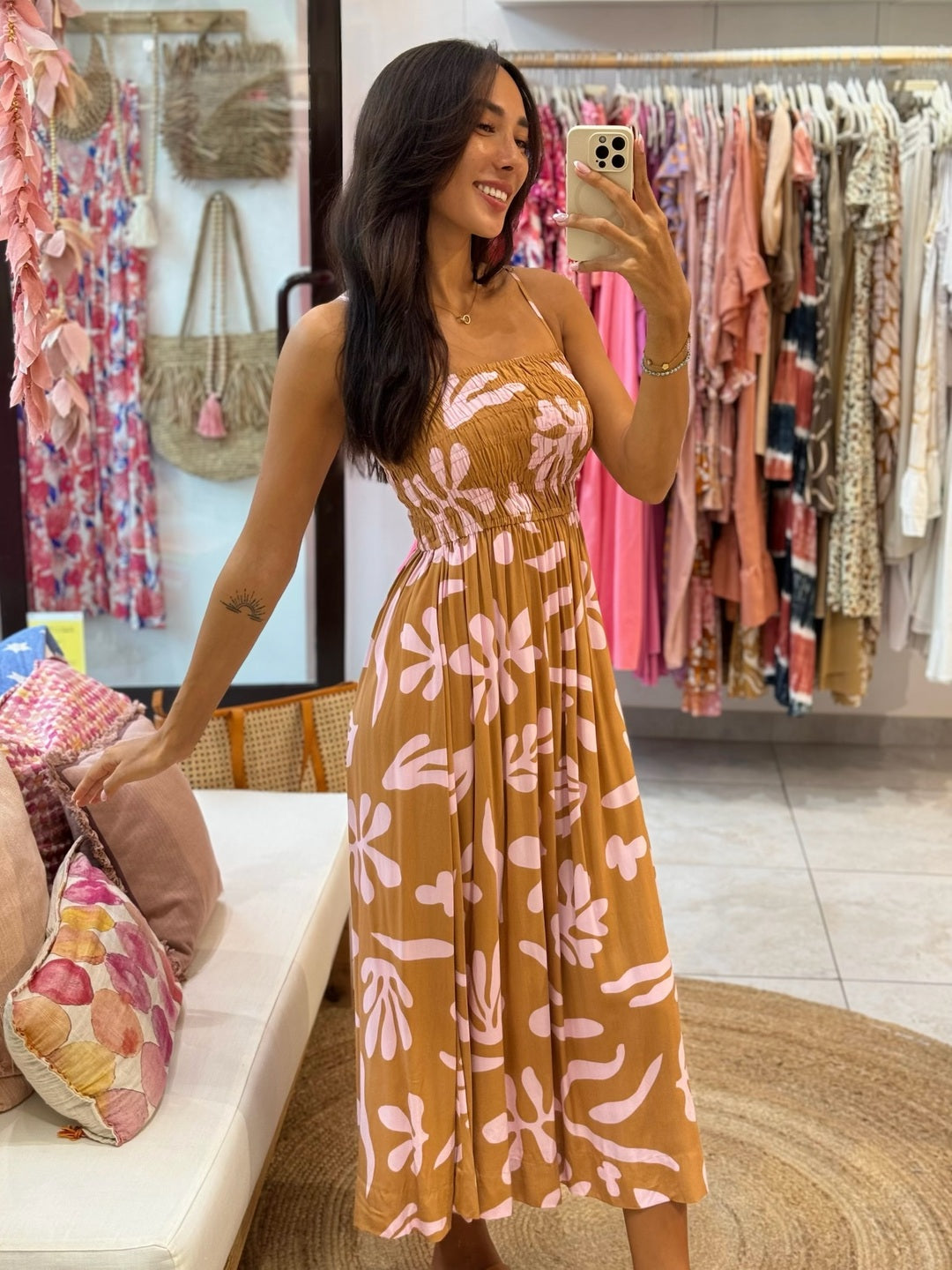Stella Dress - Brown and Pink