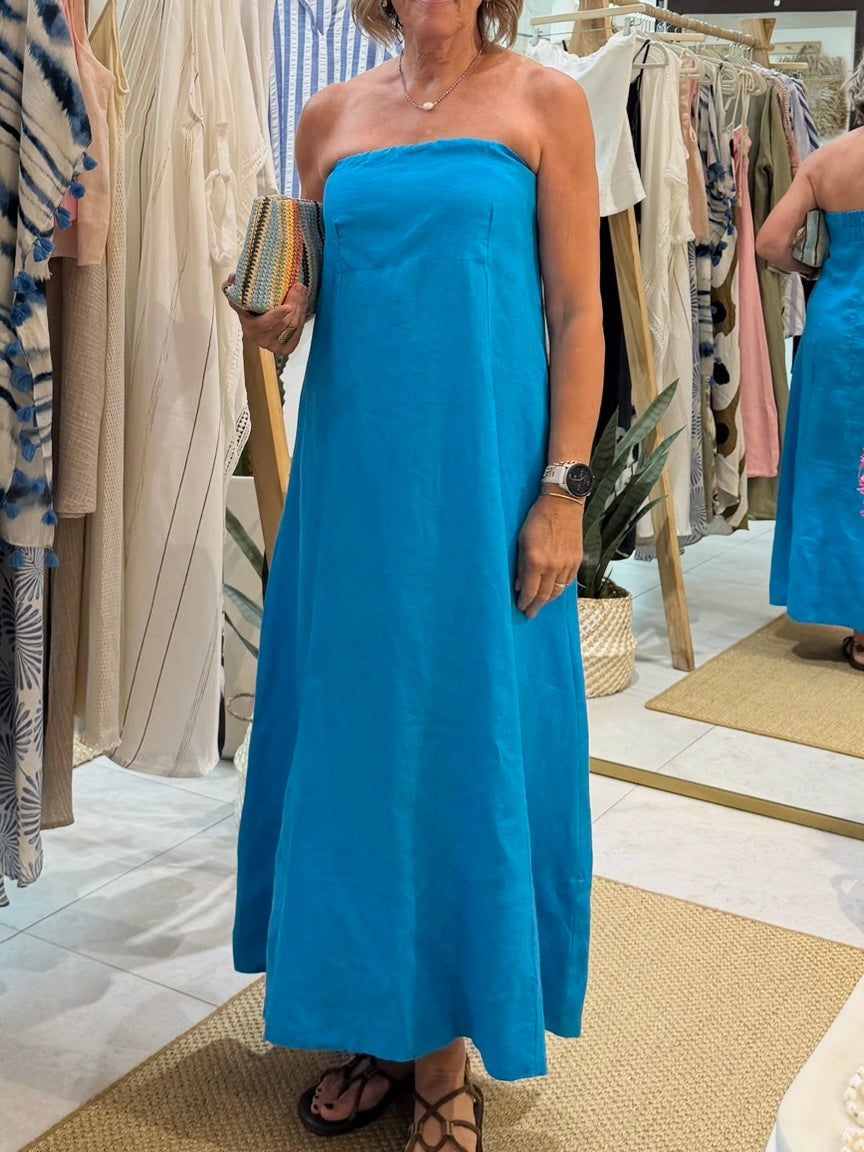 Pippa Dress Linen - Ocean