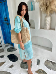 Lola Kaftan Linen - Sea Green Check