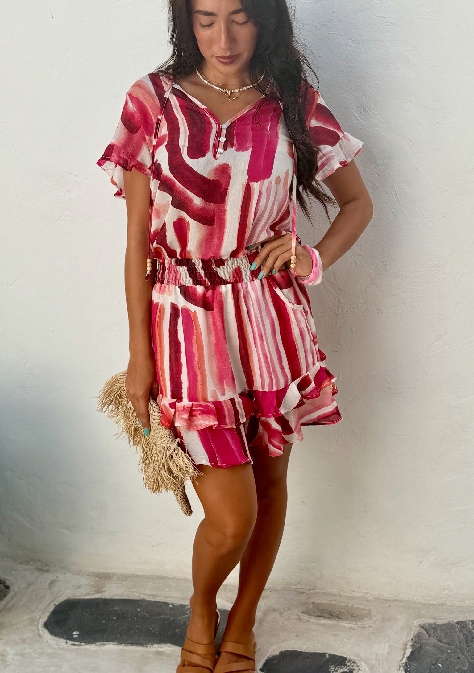 Izzy Dress - Red and Pink Stripes