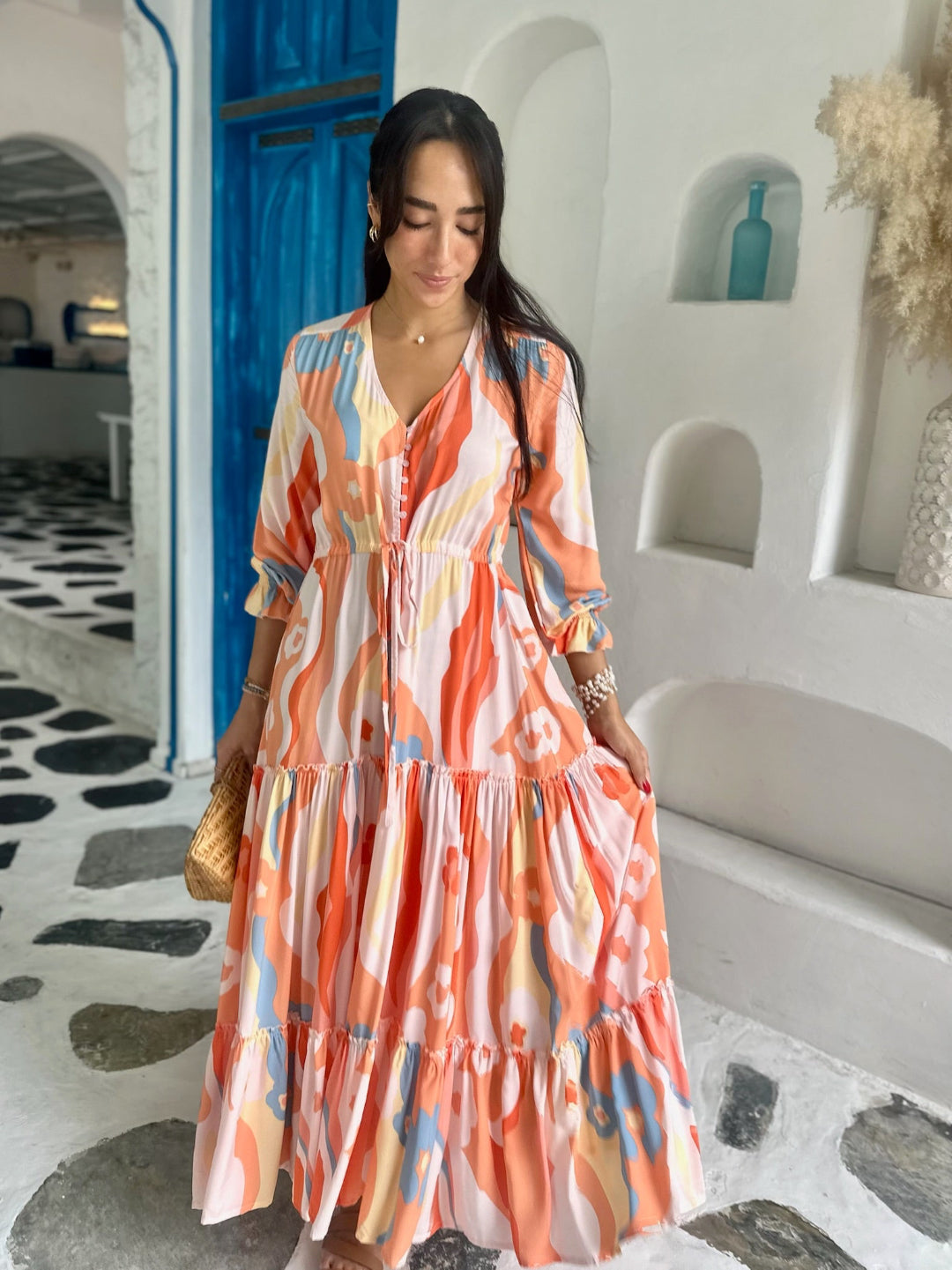 Marley Dress - Coral and Blue