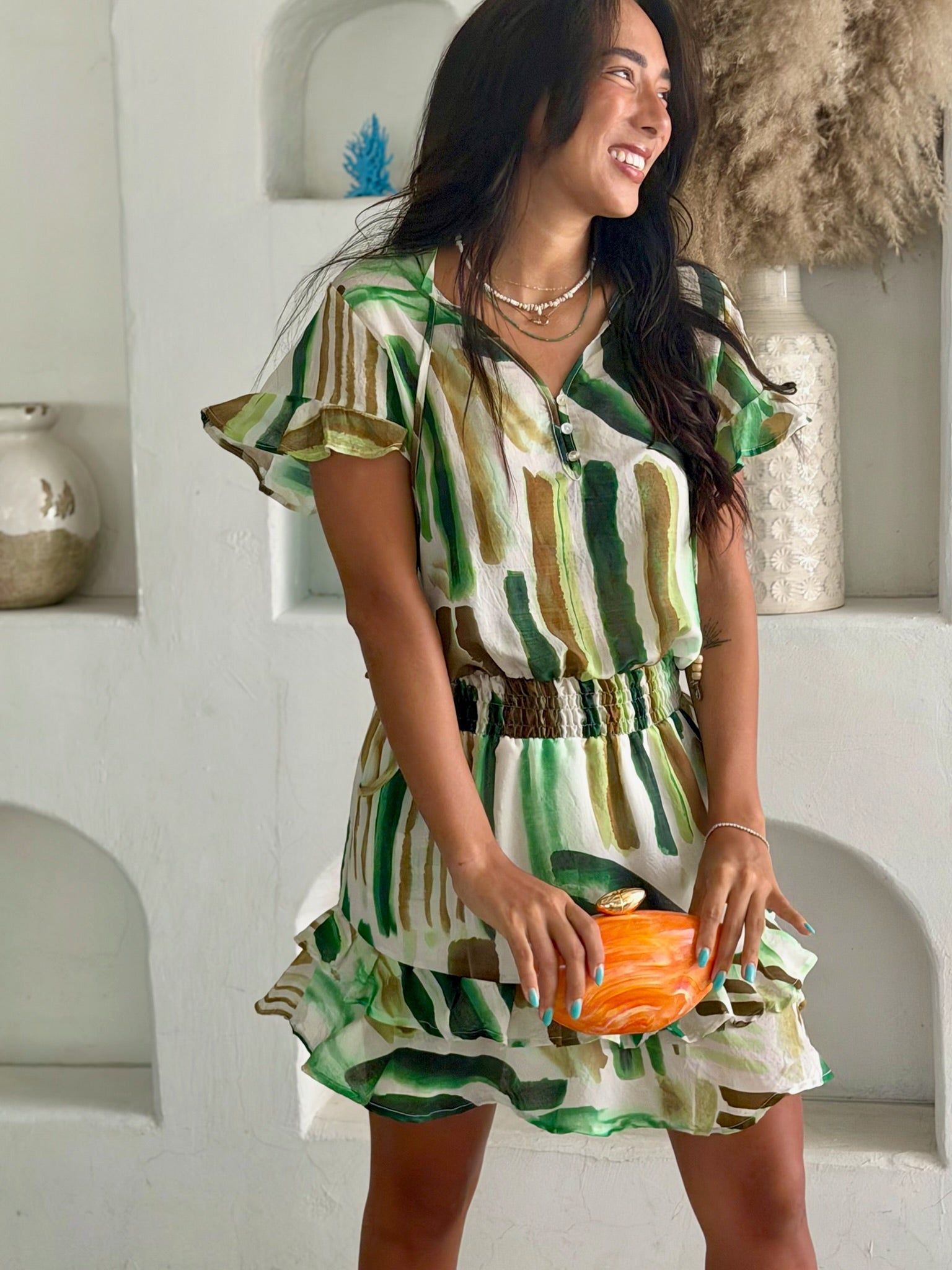 Izzy Dress - Green Stripes