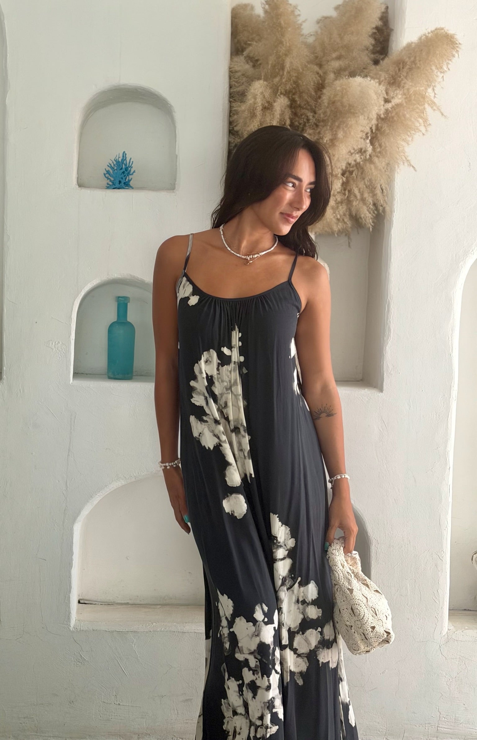 Ivy Dress - Black and Grey Tie Dye