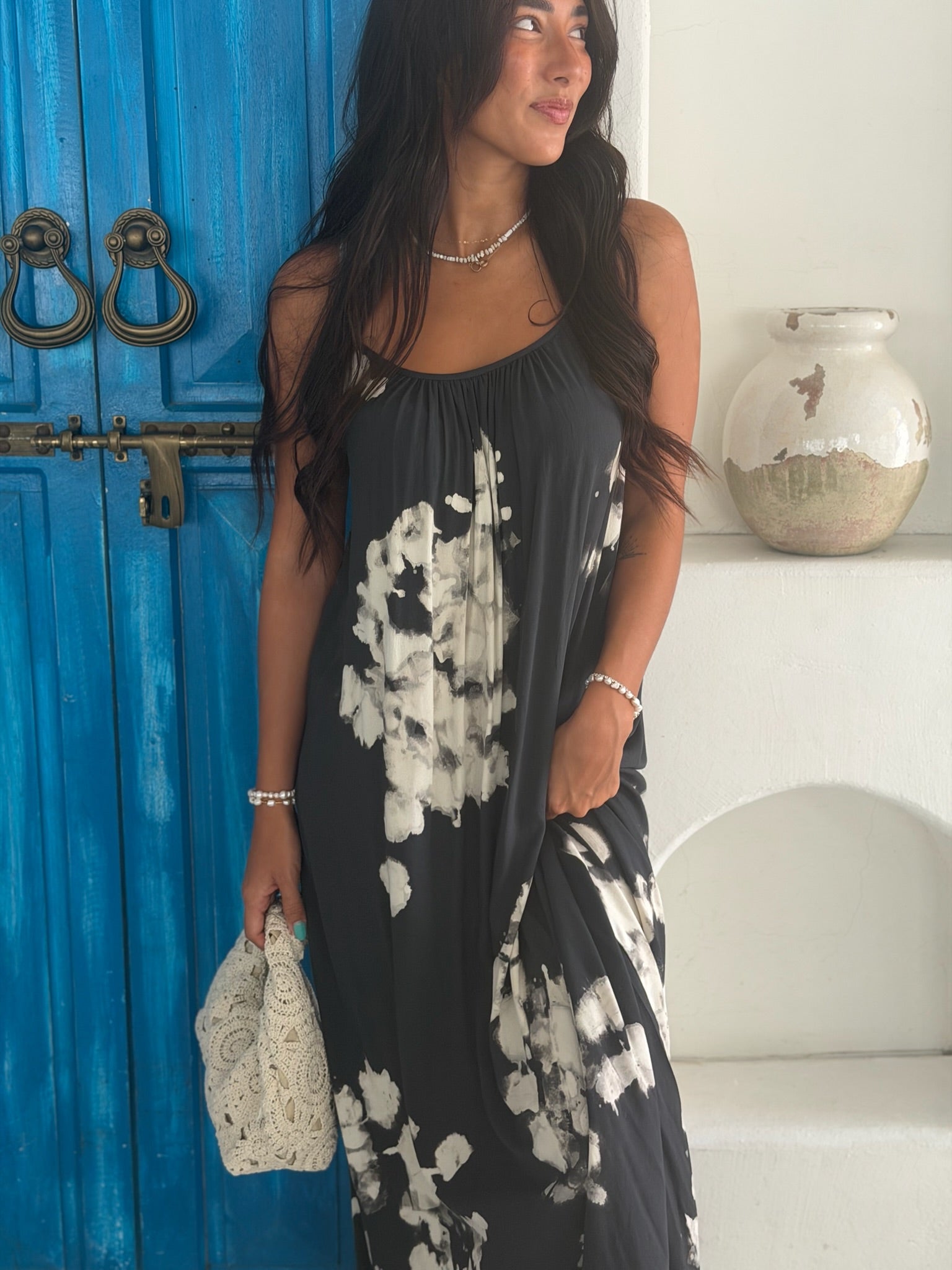 Ivy Dress - Black and Grey Tie Dye