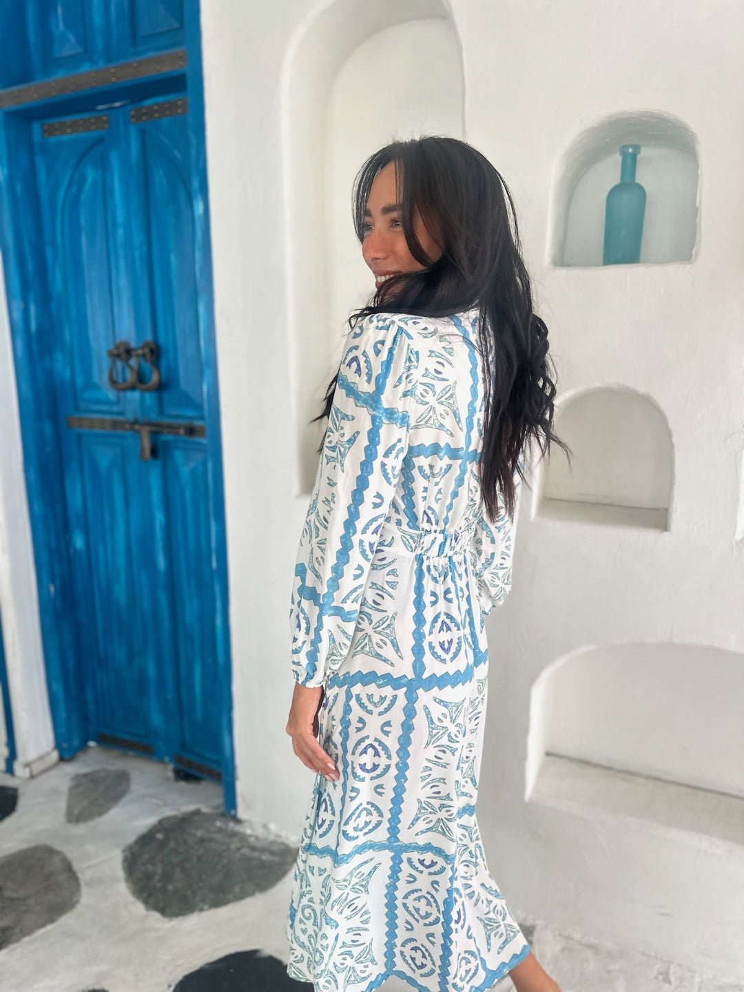 Sara Dress - Blue Tile