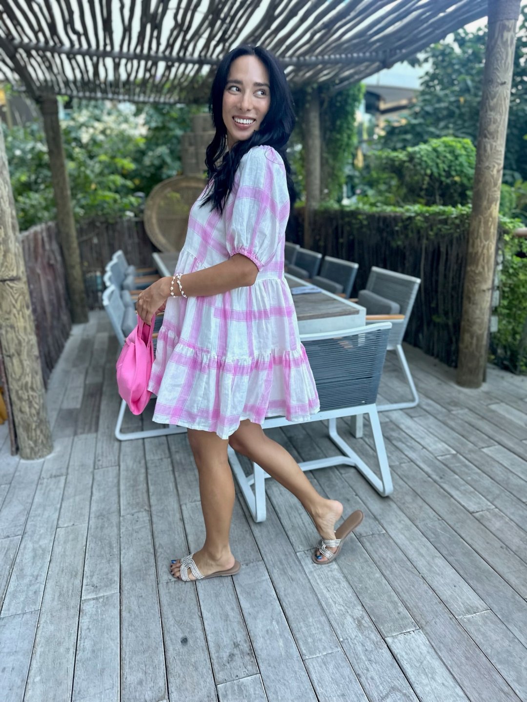 Mimi Dress - Pink and White Check Linen