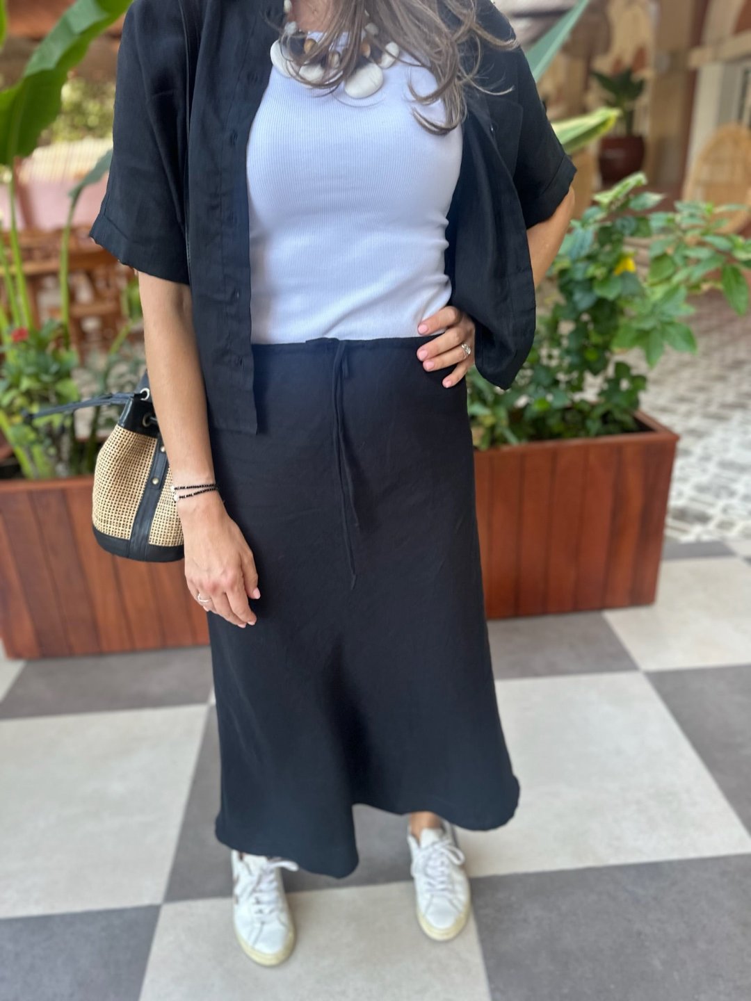 Long Linen Skirt - Black