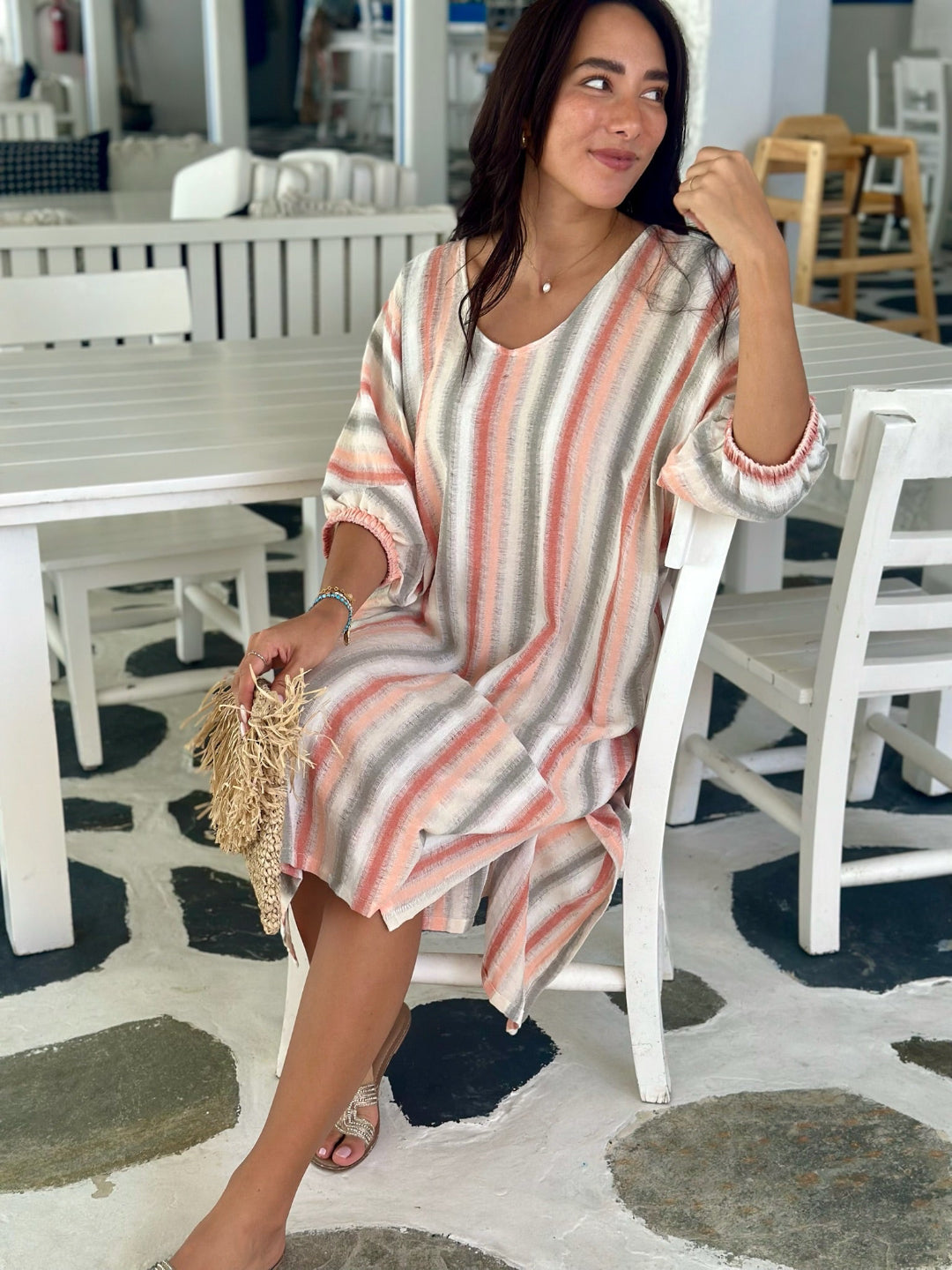 Lola Kaftan Linen - Tuscan Stripe