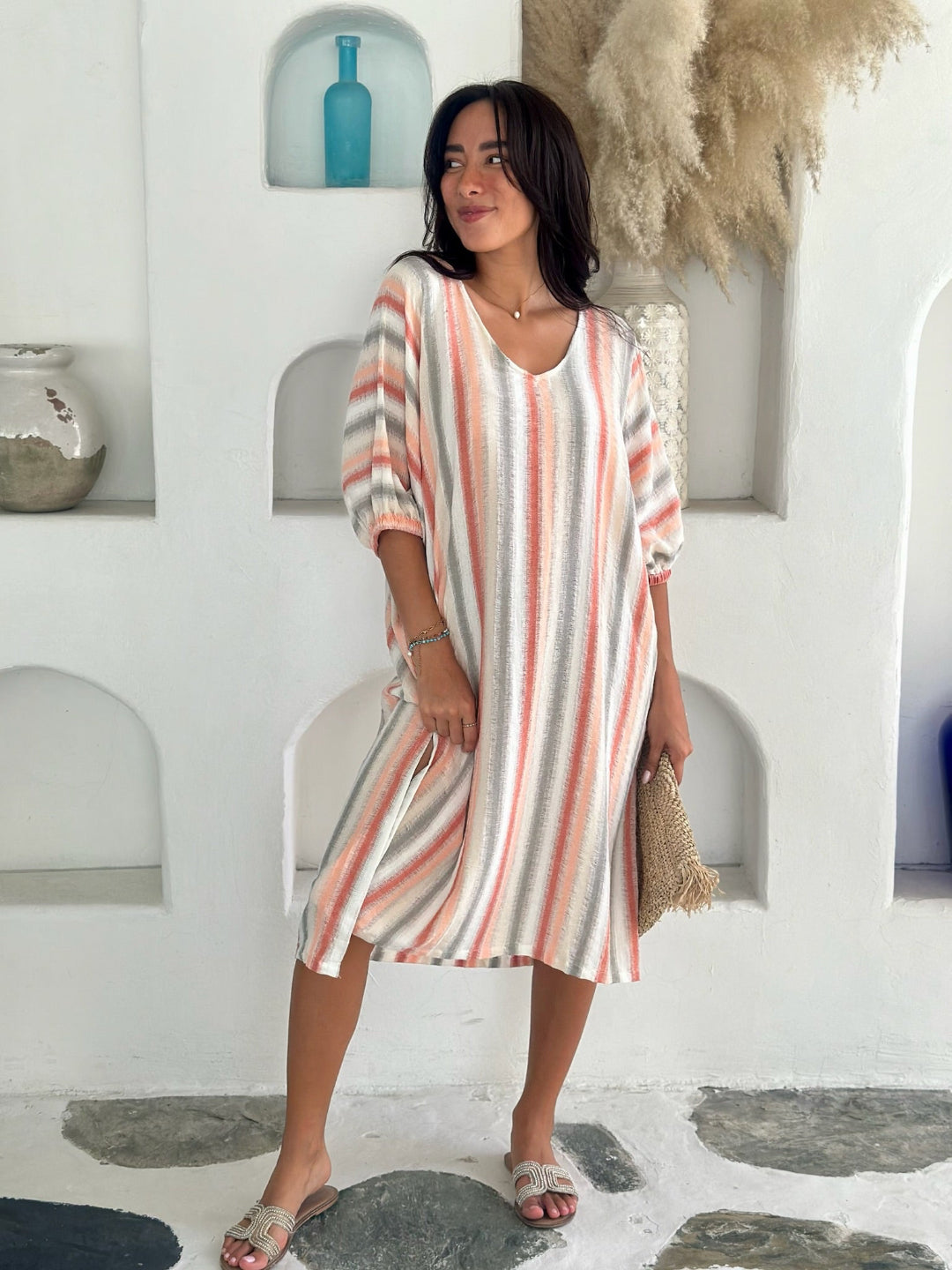 Lola Kaftan Linen - Tuscan Stripe