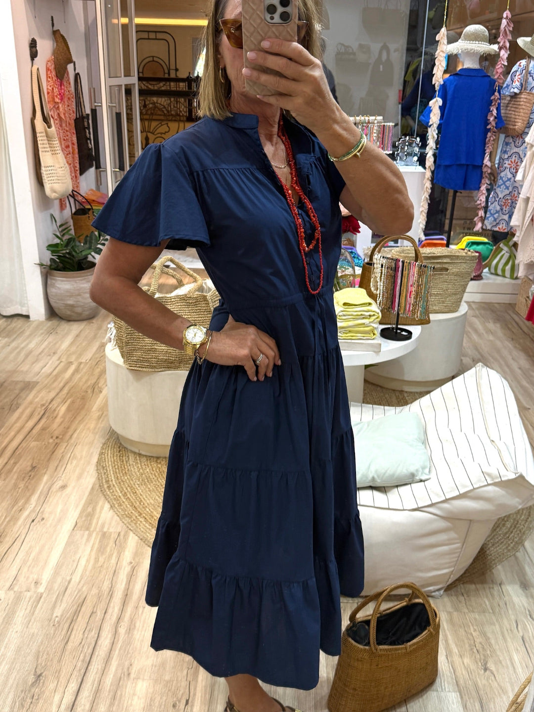 Jess Dress Cotton Poplin - Navy