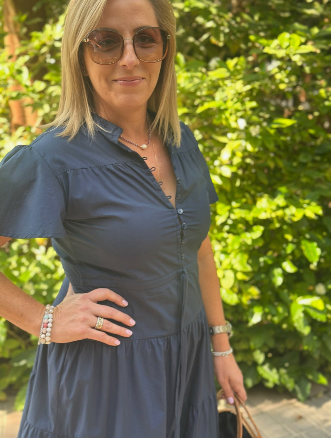 Jess Dress Cotton Poplin - Navy