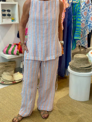 Hazel Top - Blue Stripe Crinkle Linen